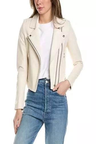 women's white lambskin leather biker jacket classic moto zip style genuine