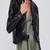 Women’s black lambskin leather cropped jacket simple bottom  front casual style