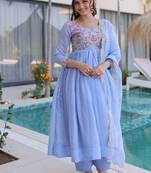 Womens  mal chanderi with beads embroidery-work gown set