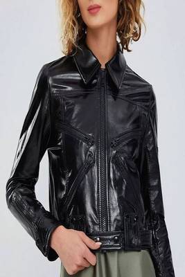 women's black lambskin leather jacket classic zip up style genuine 2