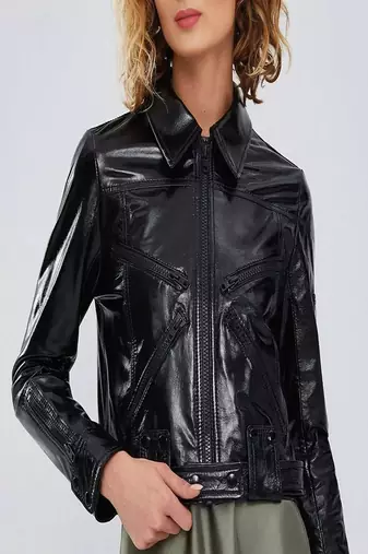 women's black lambskin leather jacket classic zip up style genuine