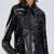 Women’s black lambskin leather cropped jacket simple bottom  front casual style