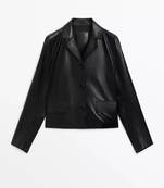 Women’s black color lambskin leather cropped jacket front casual style