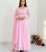 Blush pink georgette flared anarkali suit set with dupatta