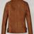 Women’s brown leather cropped jacket minimalist zip detail slim fit style