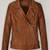 Women’s brown leather cropped jacket minimalist zip detail slim fit style