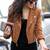 Women’s brown leather cropped jacket minimalist zip detail slim fit style