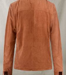 Women’s brown lambskin leather jacket minimalist zip front casual style
