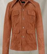 Women’s brown lambskin leather jacket minimalist zip front casual style