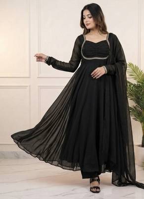 georgette flared anarkali suit with dupatta set 1