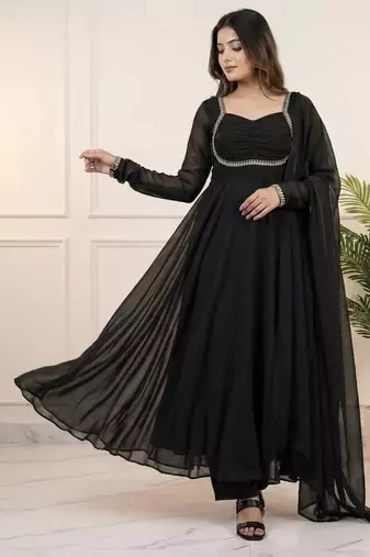  georgette flared anarkali suit with dupatta set