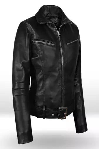women's black lambskin leather biker jacket classic moto zip style authentic original