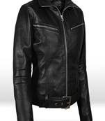 Women's black color leather jacket biker motorcycle slim fit stylish classic look