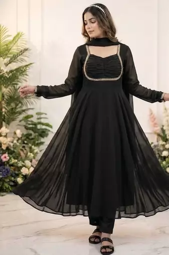 georgette flared anarkali suit with dupatta set