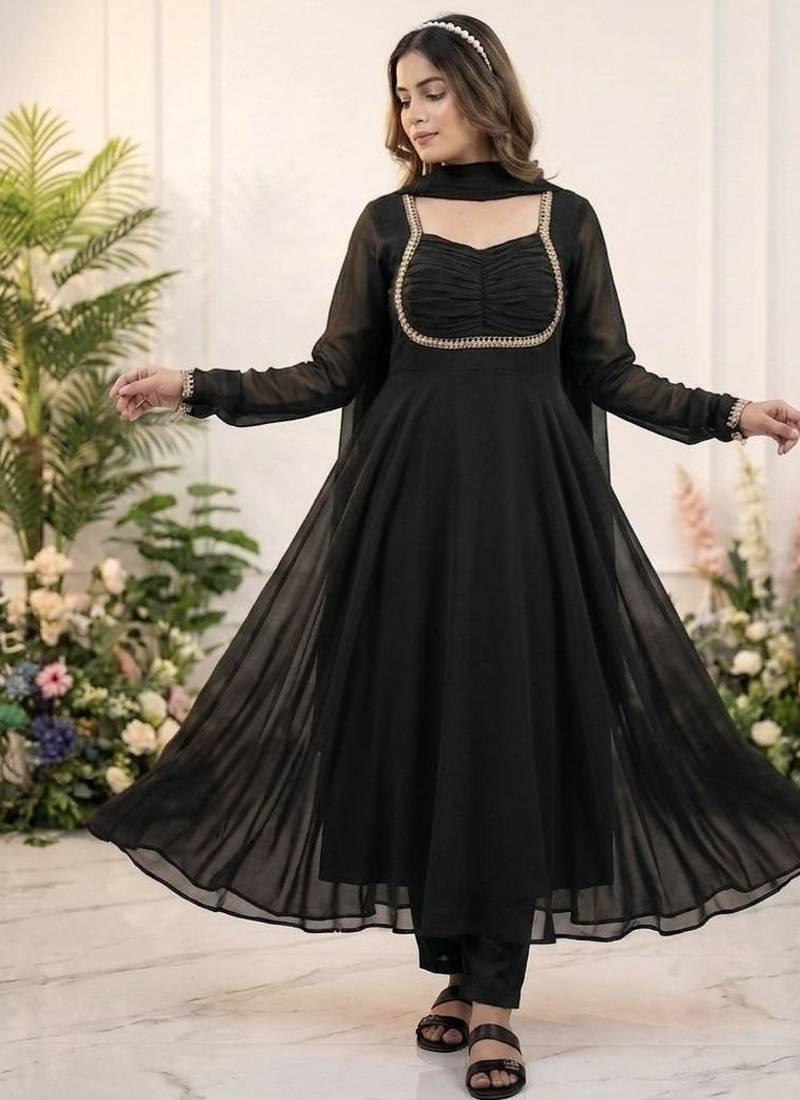  georgette flared anarkali suit with dupatta set