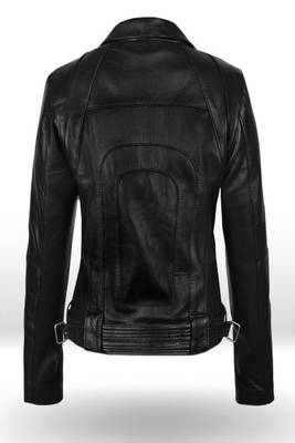 women's black lambskin leather biker jacket classic moto zip style authentic original 2