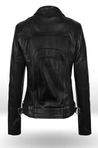 women's black lambskin leather biker jacket classic moto zip style authentic original
