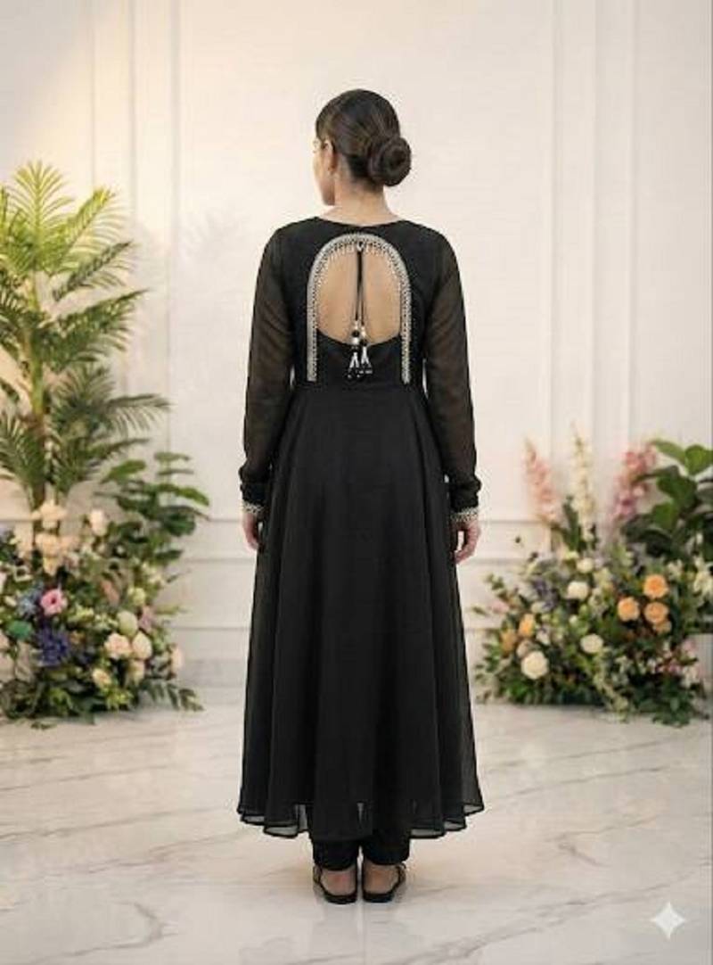  georgette flared anarkali suit with dupatta set