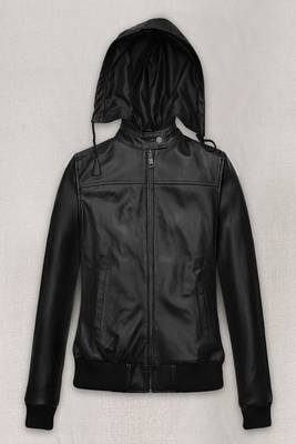 women's black lambskin leather biker jacket hooded biker silhouette 1