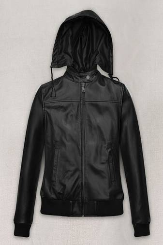 women's black lambskin leather biker jacket hooded biker silhouette