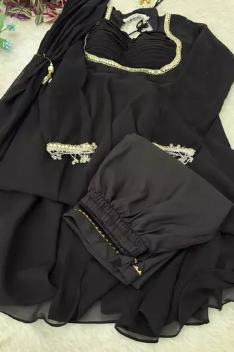 georgette flared anarkali suit with dupatta set