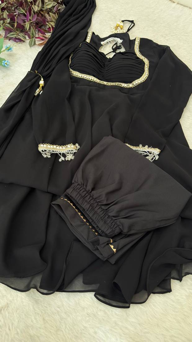  georgette flared anarkali suit with dupatta set