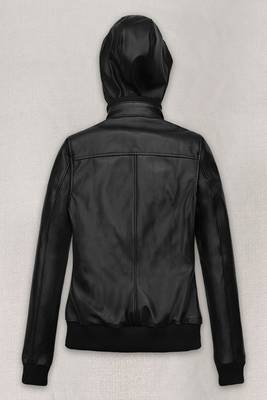women's black lambskin leather biker jacket hooded biker silhouette 3