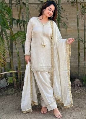  solid punjabi salwar kurti set with golden lace work kurta set 1