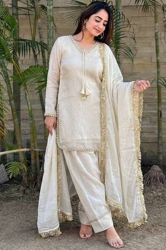 New  solid punjabi salwar kurti set with golden lace work kurta set