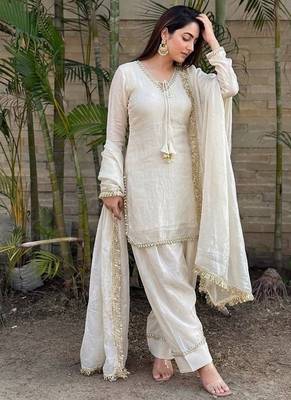  solid punjabi salwar kurti set with golden lace work kurta set 4