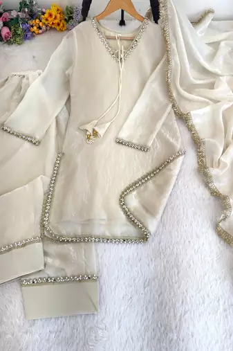 New solid punjabi salwar kurti set with golden lace work kurta set