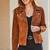 Women’s stylish brown suede leather jacket genuine lambskin western pockets