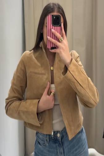women's beige sheepskin leather jacket classic zip up style
