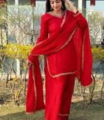 New  solid punjabi salwar kurti set with golden lace work kurta set