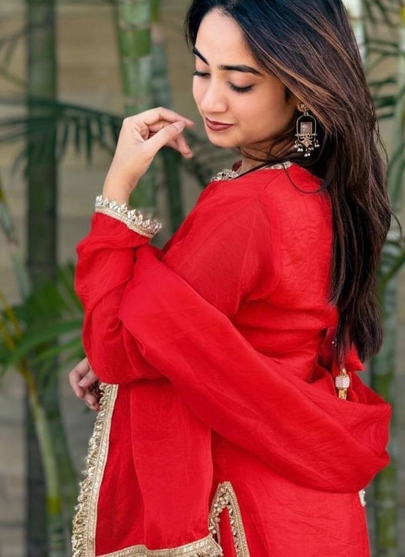 New  solid punjabi salwar kurti set with golden lace work kurta set