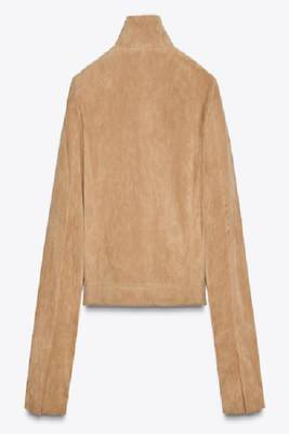 women's beige sheepskin leather jacket classic zip up style 4
