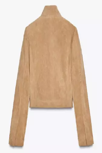 women's beige sheepskin leather jacket classic zip up style