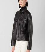 Women’s black stylish zip leather jacket genuine lambskin western biker style