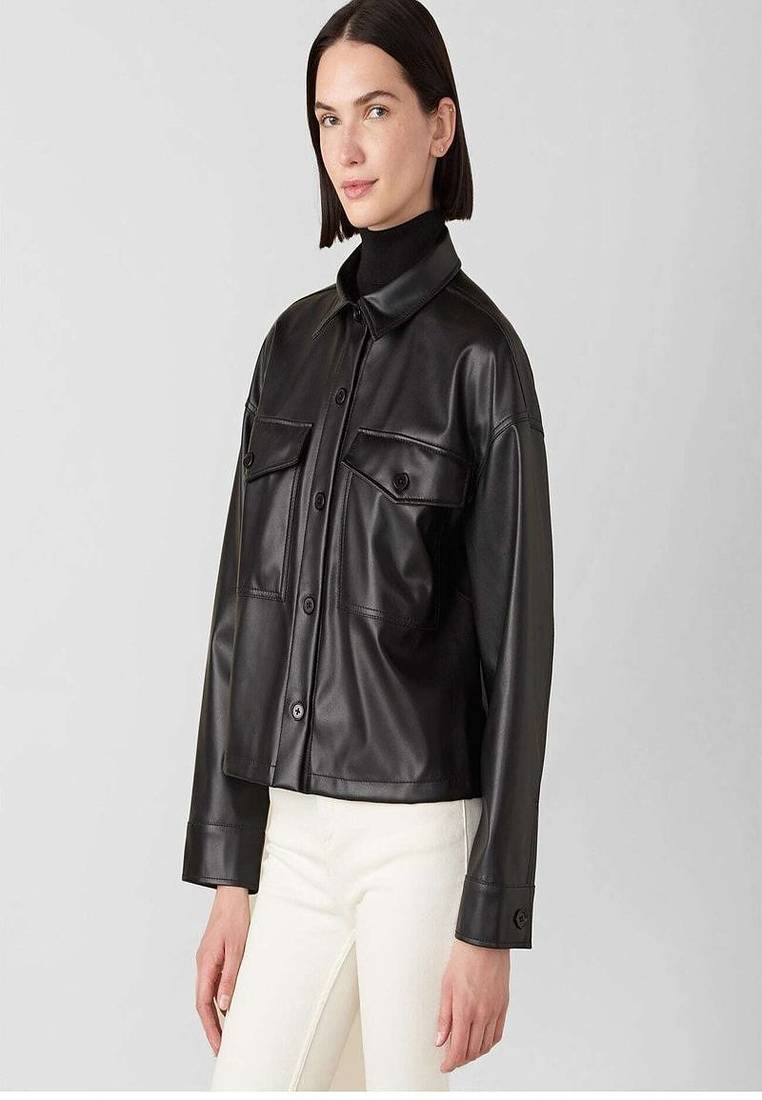 Women’s black stylish zip leather jacket genuine lambskin western biker style