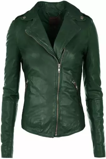 women's green lambskin leather biker jacket classic moto zip style