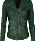 Women’s real lambskin green leathe rjacket with 2 zip pockets western style motorcycle