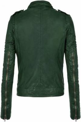 women's green lambskin leather biker jacket classic moto zip style 2