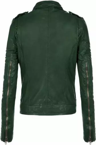 women's green lambskin leather biker jacket classic moto zip style