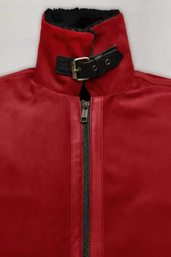 women's red lambskin leather biker jacket classic zip front style premium