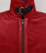 Women’s genuine red leather jacket motorcycle jacket zip front slim fit