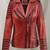 Women’s red genuine lambskin leather jacket -asymmetric zipper & quilted shoulder waist belt  style
