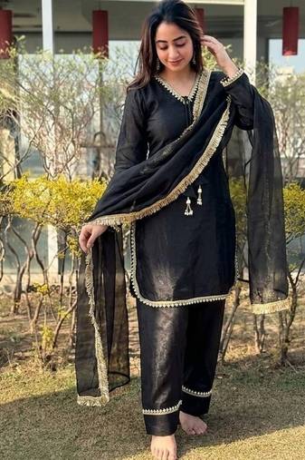 New  solid punjabi salwar kurti set with golden lace work kurta set