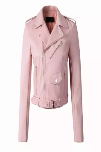 women's pink premium lambskin leather jacket asymmetrical zip closure