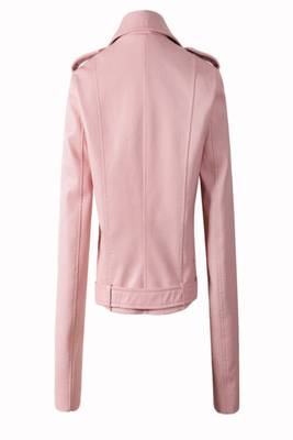 women's pink premium lambskin leather jacket asymmetrical zip closure 2