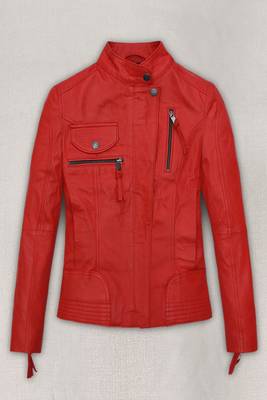 women's red lambskin leather jacket classic zip up style 1